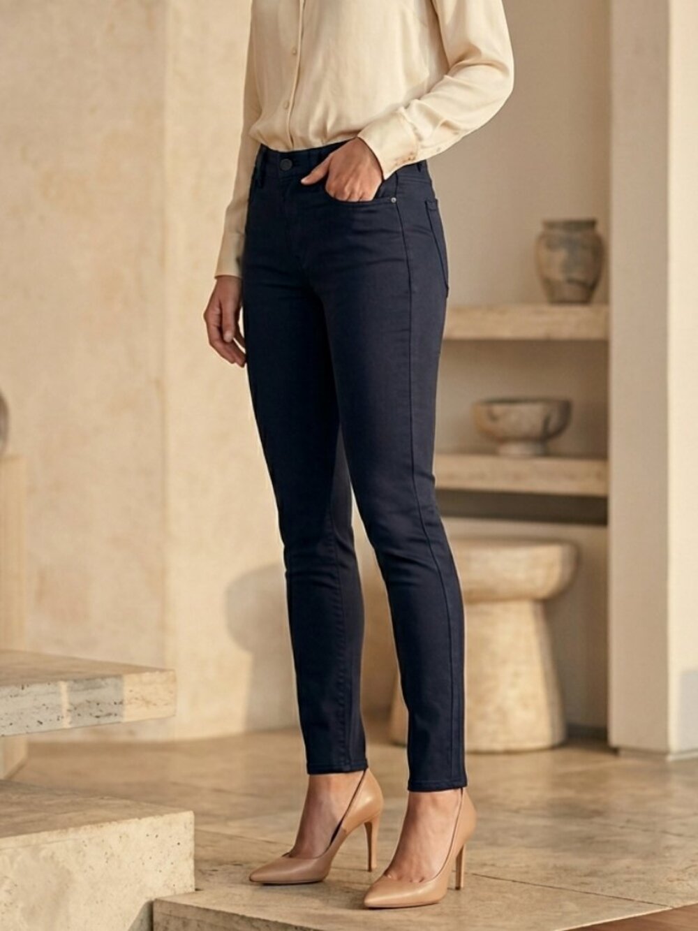 PAIGE Peg Super Skinny Jeans Deep Navy Blue Size 31 Mid-Rise Premium Denim